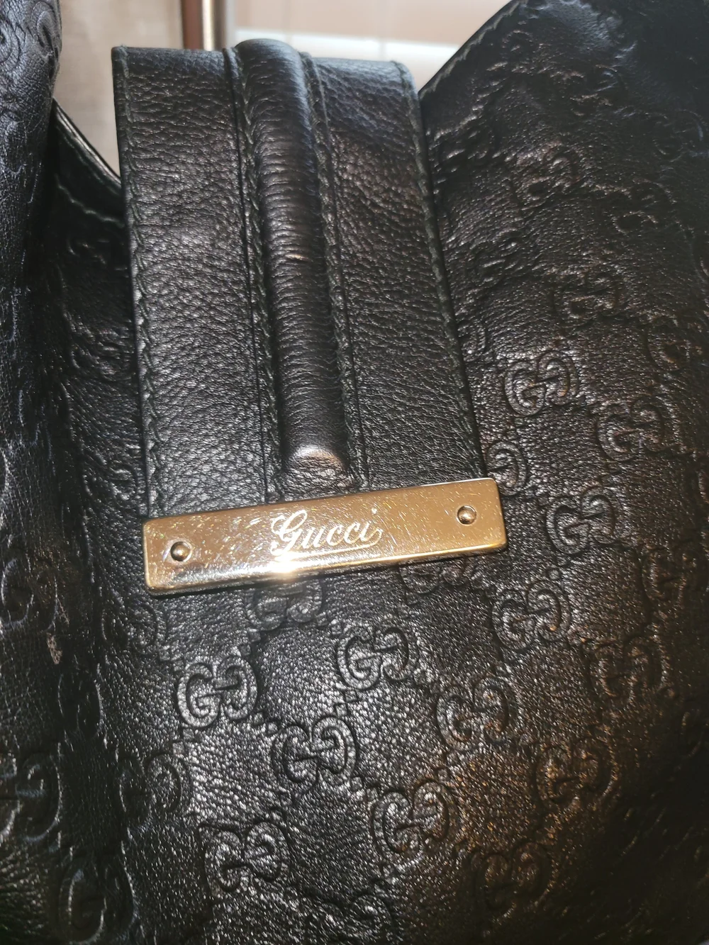 Gucci Black Embossed Monogram Hobo with Gold Plate